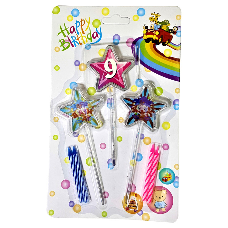 3D GÖRÜNÜMLÜ MUM 9 YAŞ YILDIZ MODELİ PEMBE 12.5CM PK:12