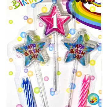 3D GÖRÜNÜMLÜ MUM 1 YAŞ YILDIZ MODELİ PEMBE 12.5CM PK:12