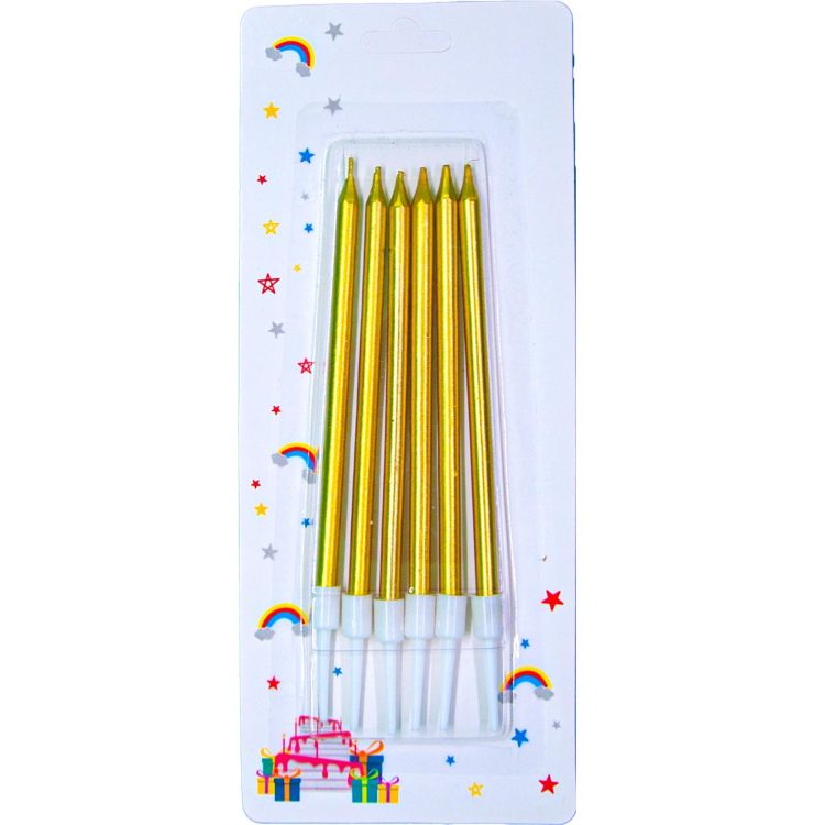 6 LI İNCE UZUN GOLD MUM 13CM
