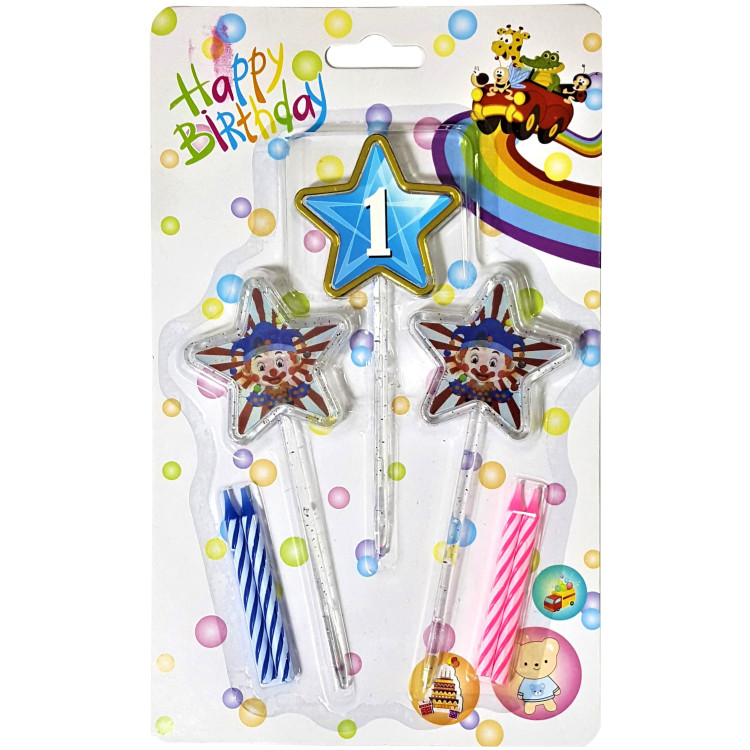 3D GÖRÜNÜMLÜ MUM 1 YAŞ YILDIZ MODELİ MAVİ 12.5CM PK:12