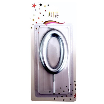 BÜYÜK BOY 0 RAKAM GÜMÜŞ MUM 13cm PK:24 KL:600
