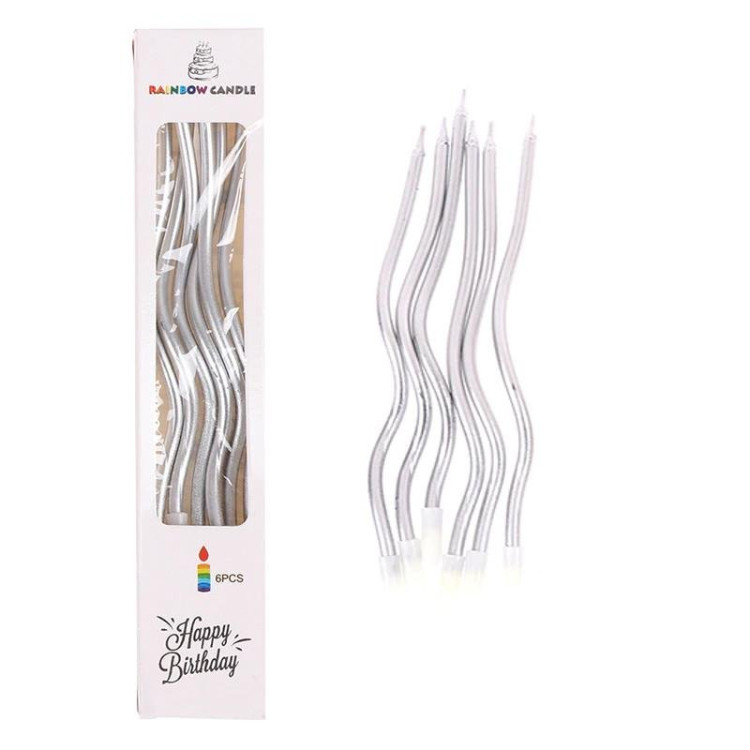 6 LI KIVRIMLI GÜMÜŞ MUM 16 CM