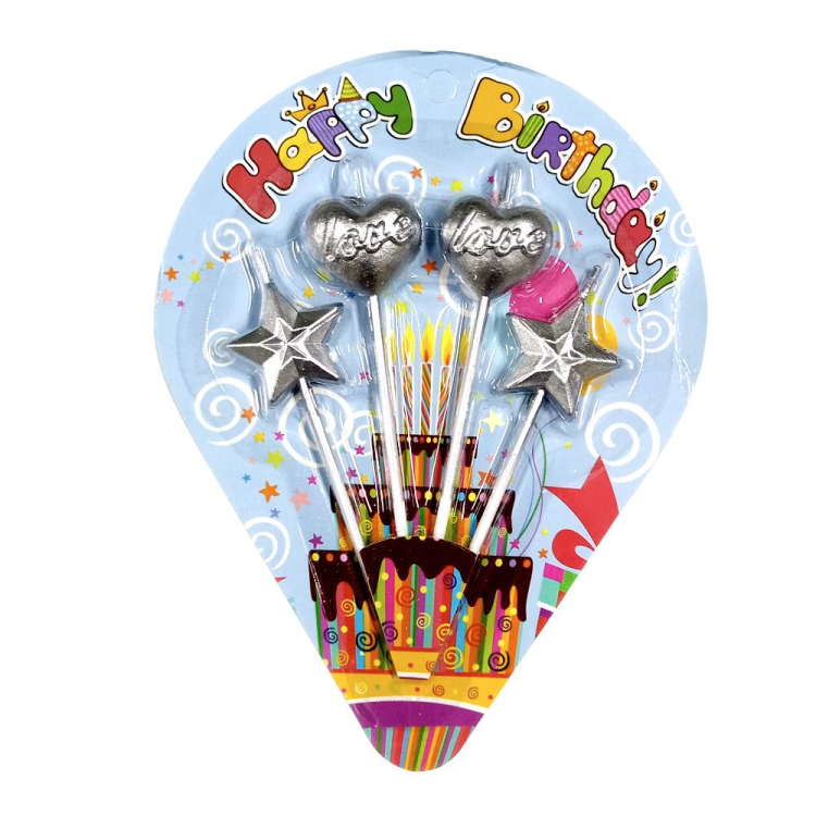 4 LÜ ÇUBUKLU LOVE 2 KALP 2 YILDIZ GÜMÜŞ MUM