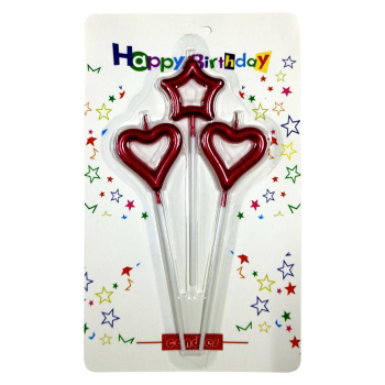 3 LÜ ÇUBUKLU ORTASI BOŞ 1 YILDIZ 2 KALP KIRMIZI MUM PK:24 KL:360 3 LÜ ÇUBUKLU ORTASI BOŞ 1 YILDIZ 2 KALP KIRMIZI MUM PK:24 KL:360