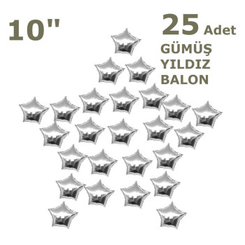 25 YILDIZLI 10 İNC GÜMÜŞ SET BALON 25 YILDIZLI 10 İNC GÜMÜŞ SET BALON