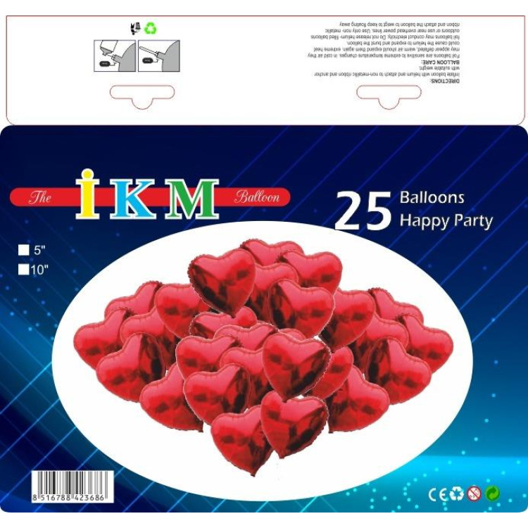 25 KALPLİ 5 İNC KALP KIRMIZI SET BALON