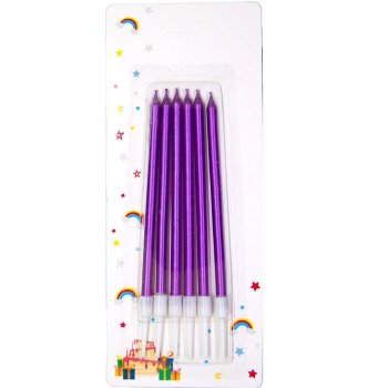 6 LI İNCE UZUN MOR MUM 13CM