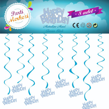 METALİZE MAVİ HAPPY BİRTHDAY TAVAN SÜSÜ