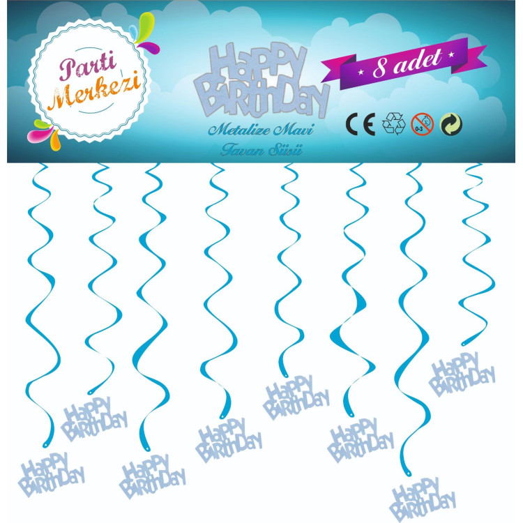 METALİZE MAVİ HAPPY BİRTHDAY TAVAN SÜSÜ