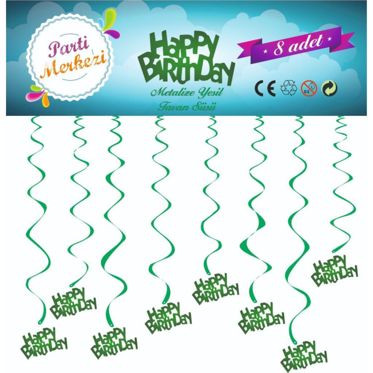 METALİZE YEŞİL HAPPY BİRTHDAY TAVAN SÜSÜ