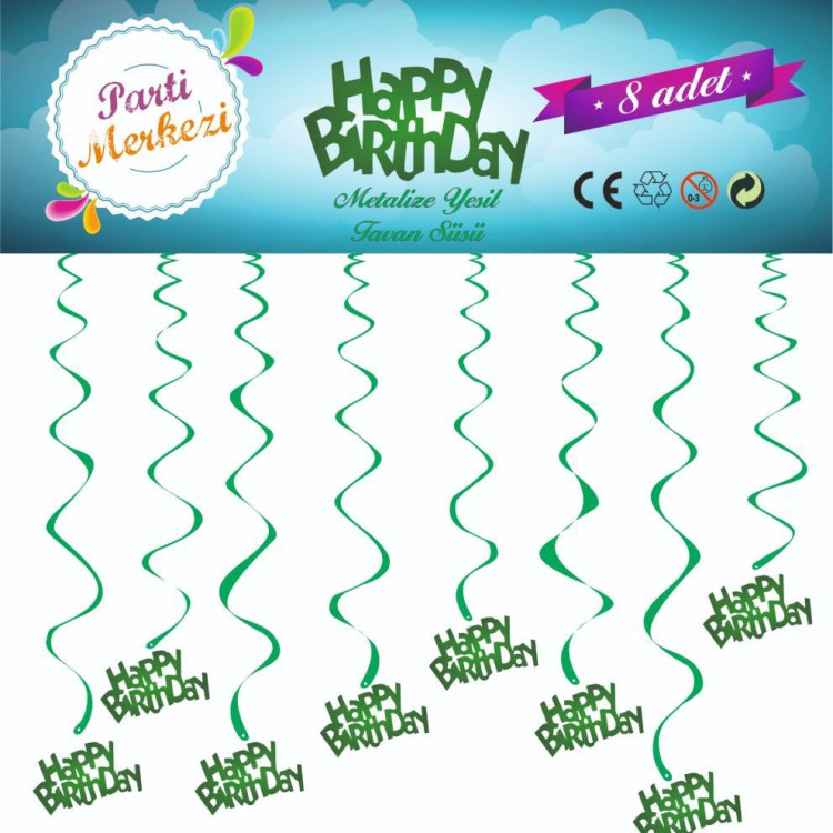 METALİZE YEŞİL HAPPY BİRTHDAY TAVAN SÜSÜ
