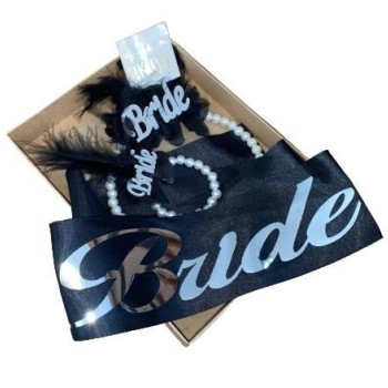 BRİDE SİYAH ÜSTÜ GÜMÜŞ KUŞAK TAÇ SET