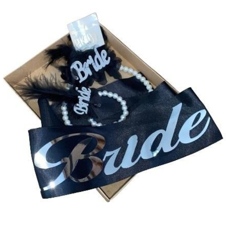 BRİDE SİYAH ÜSTÜ GÜMÜŞ KUŞAK TAÇ SET BRİDE SİYAH ÜSTÜ GÜMÜŞ KUŞAK TAÇ SET