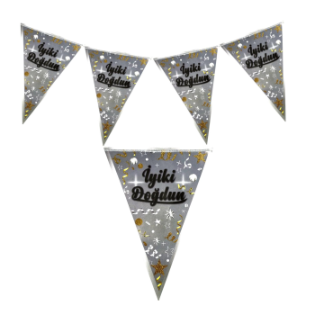 İYİKİ DOĞDUN GÜMÜŞ ÜÇGEN FLAMA