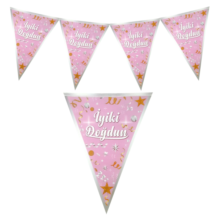 İYİKİ DOĞDUN PEMBE ÜÇGEN FLAMA