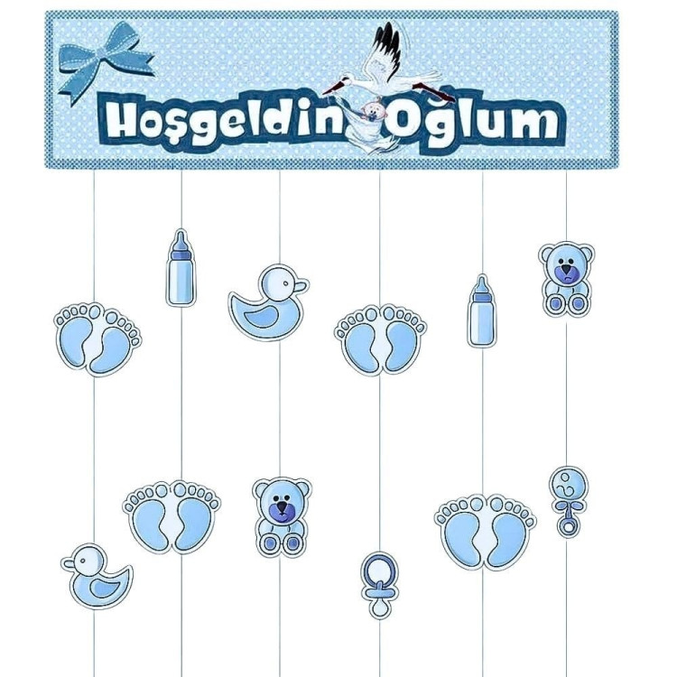 HOŞGELDİN OĞLUM MAVİ KARTON KAPI PERDESİ 70*200 cm