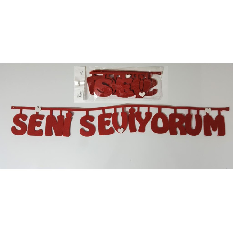 SENİ SEVİYORUM KIRMIZI KEÇE UZAR YAZI