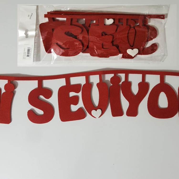 SENİ SEVİYORUM KIRMIZI KEÇE UZAR YAZI