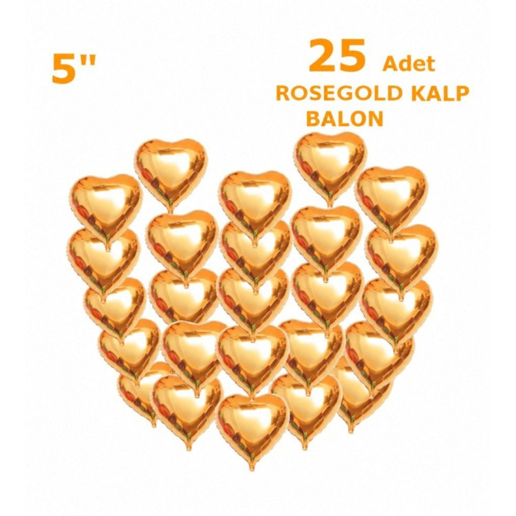 25 KALPLİ 5 İNC KALP ROSEGOLD SET BALON