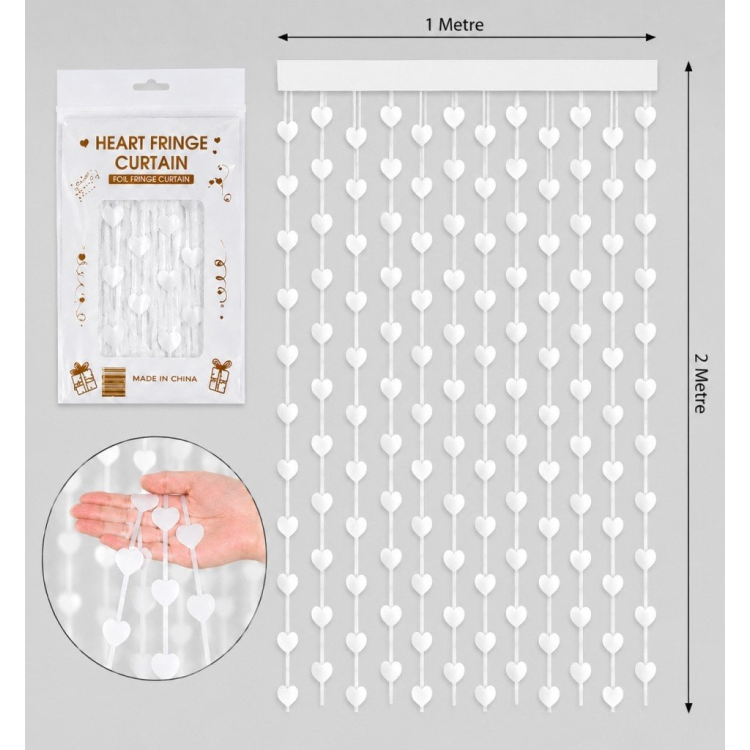 İTHAL METALİZE KALP BEYAZ ARKA PLAN PERDESİ 2*1m