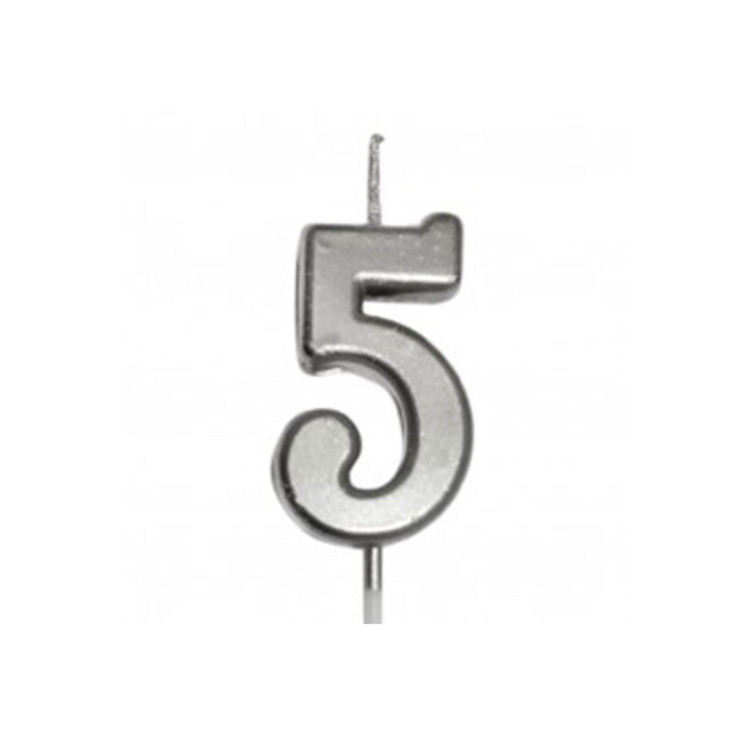 KÜÇÜK BOY 5 RAKAM GÜMÜŞ MUM 8CM