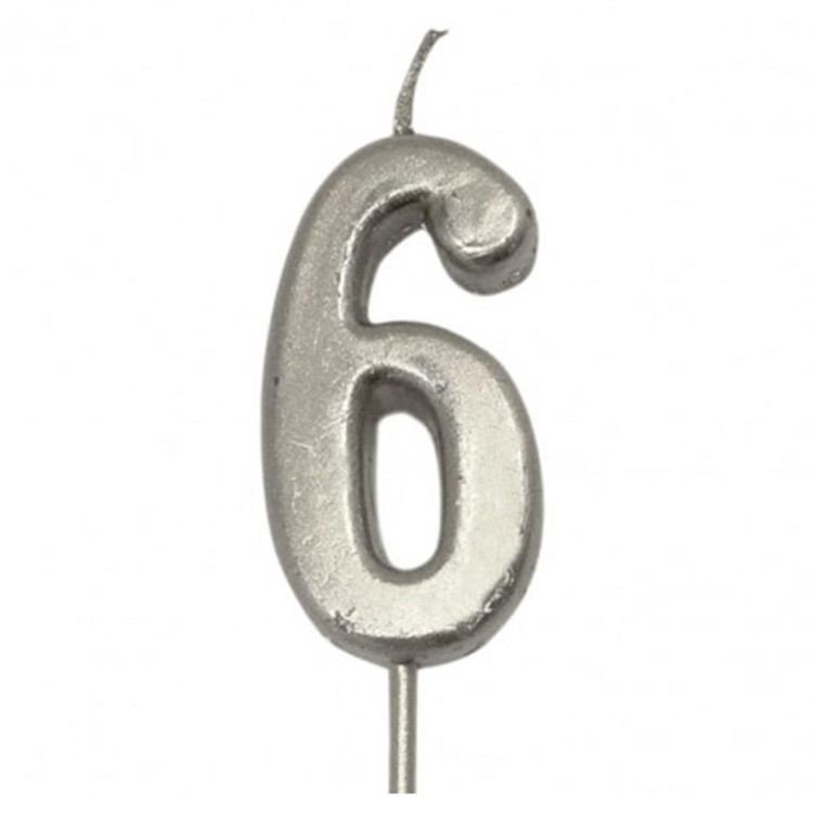 KÜÇÜK BOY 6 RAKAM GÜMÜŞ MUM 8CM KÜÇÜK BOY 6 RAKAM GÜMÜŞ MUM 8CM