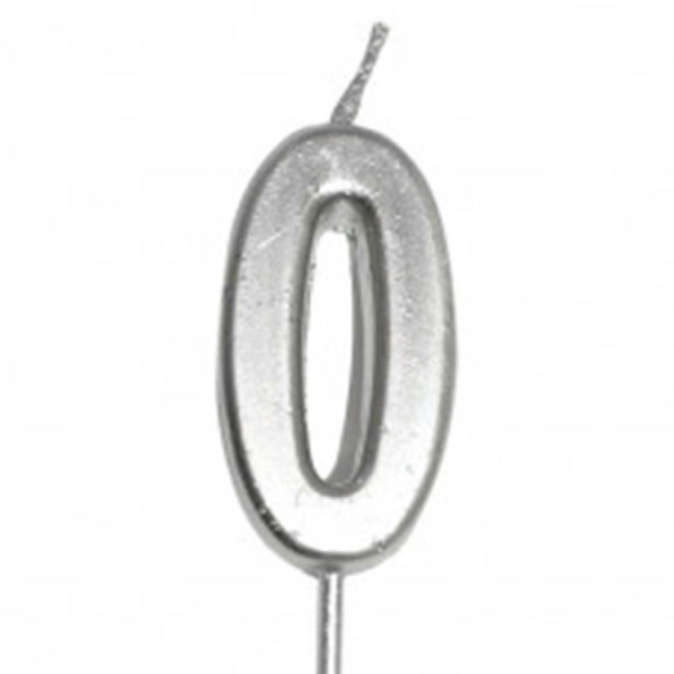 KÜÇÜK BOY 0 RAKAM GÜMÜŞ MUM 8CM