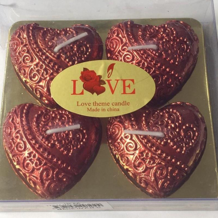 4LÜ KALP ASETAT KUTULU KIRMIZI MUM