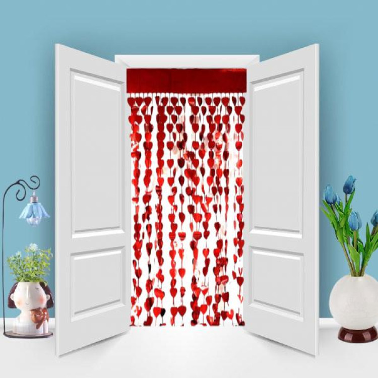 METALİZE KALP KIRMIZI KAPI PERDESİ 2*1m