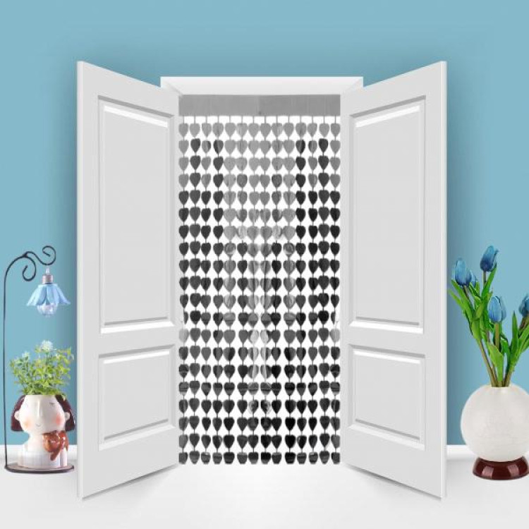 METALİZE KALP GÜMÜŞ KAPI PERDESİ 2*1m