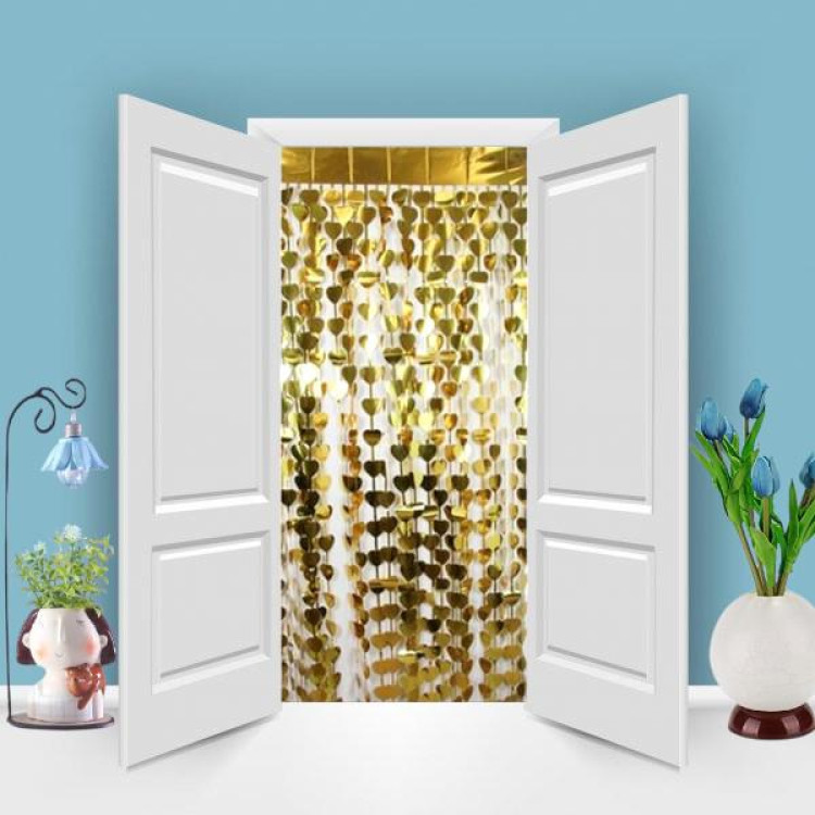 METALİZE KALP GOLD KAPI PERDESİ 2*1m