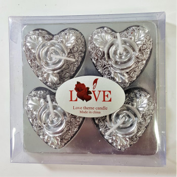 4LÜ KALP ASETAT KUTULU GÜMÜŞ MUM