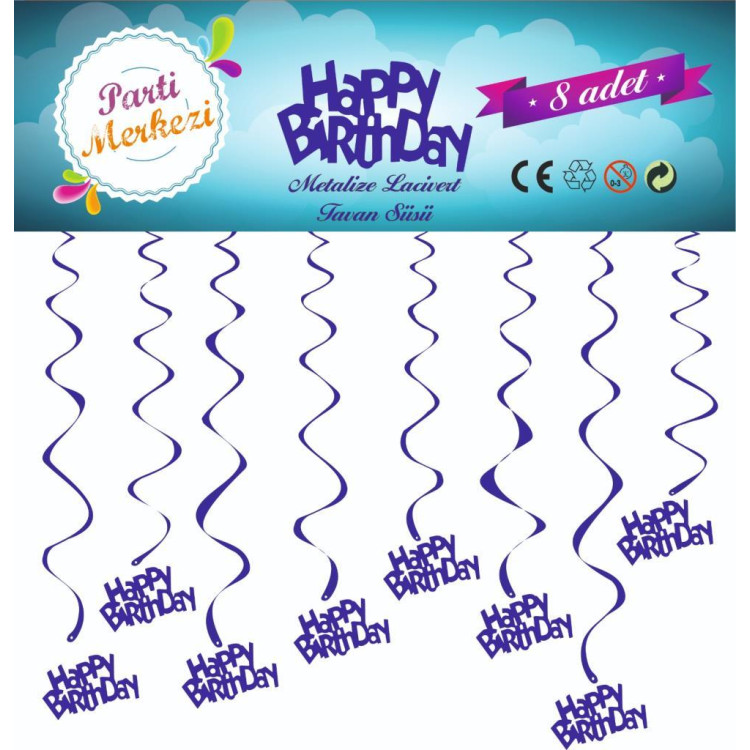 METALİZE LACİVERT HAPPY BİRTHDAY TAVAN SÜSÜ
