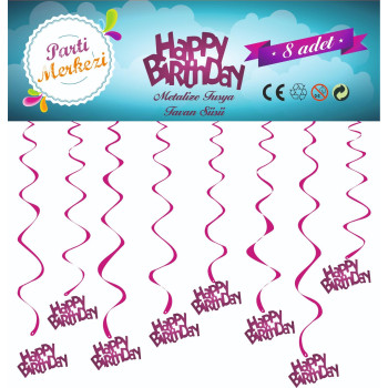 METALİZE FUŞYA HAPPY BİRTHDAY TAVAN SÜSÜ