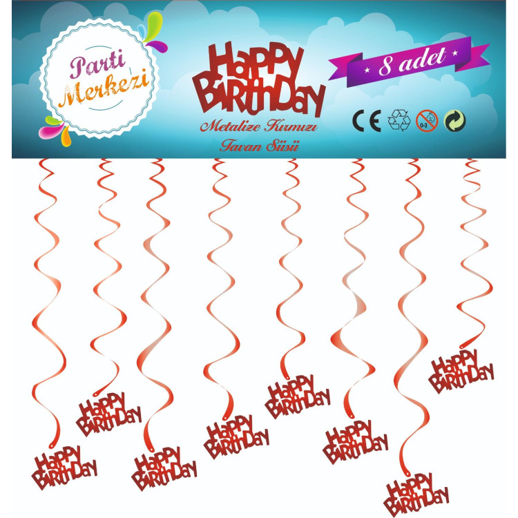 METALİZE KIRMIZI HAPPY BİRTHDAY TAVAN SÜSÜ