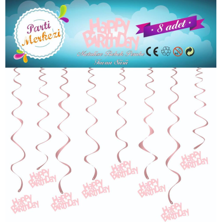 METALİZE PEMBE HAPPY BİRTHDAY TAVAN SÜSÜ