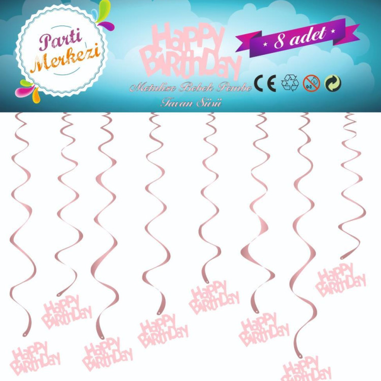 METALİZE PEMBE HAPPY BİRTHDAY TAVAN SÜSÜ