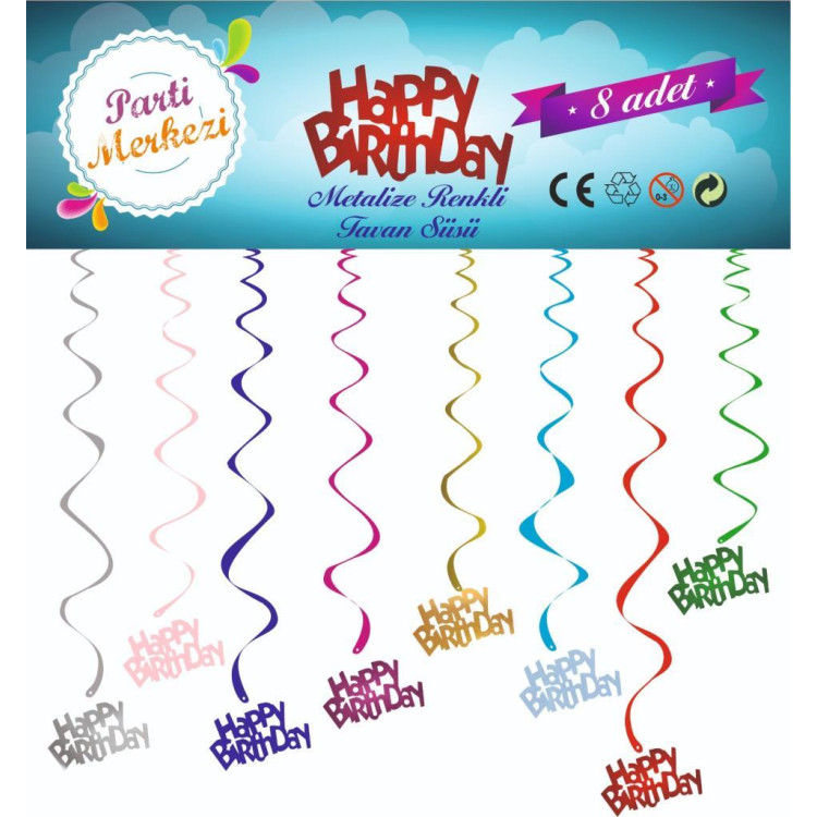 METALİZE RENKLİ HAPPY BİRTHDAY TAVAN SÜSÜ
