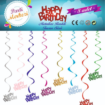 METALİZE RENKLİ HAPPY BİRTHDAY TAVAN SÜSÜ