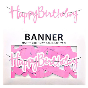 BANNER EL YAZILI HAPPY BİRTHDAY PEMBE UZAR YAZI BANNER EL YAZILI HAPPY BİRTHDAY PEMBE UZAR YAZI