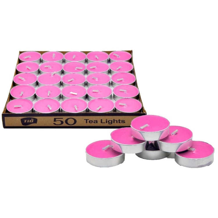 50 Lİ TEALİGT YUVARLAK PEMBE MUM KL:40