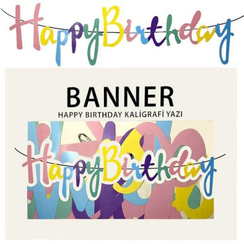 BANNER EL YAZILI HAPPY BİRTHDAY MAKARON RENKLİ UZAR YAZI BANNER EL YAZILI HAPPY BİRTHDAY MAKARON RENKLİ UZAR YAZI