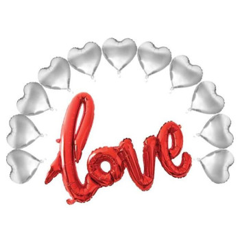 10 İNC GÜMÜŞ 11 KALPLİ LOVE KIRMIZI SET BALON 10 İNC GÜMÜŞ 11 KALPLİ LOVE KIRMIZI SET BALON