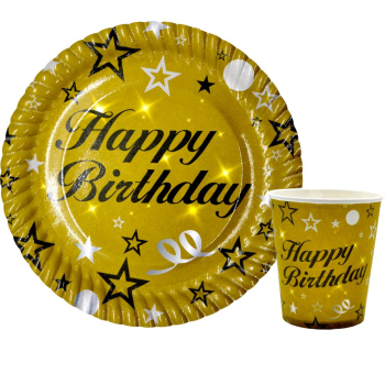 8 Lİ HAPPY BİRTHDAY GOLD TABAK BARDAK SET 8 Lİ HAPPY BİRTHDAY GOLD TABAK BARDAK SET