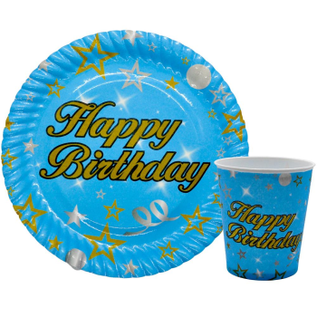 8 Lİ HAPPY BİRTHDAY MAVİ TABAK BARDAK SET 8 Lİ HAPPY BİRTHDAY MAVİ TABAK BARDAK SET