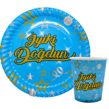 8 Lİ İYİKİ DOĞDUN MAVİ TABAK BARDAK SET 8 Lİ İYİKİ DOĞDUN MAVİ TABAK BARDAK SET