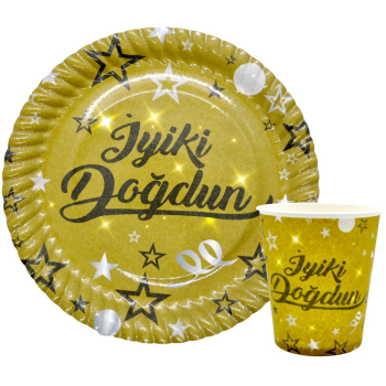 8 Lİ İYİKİ DOĞDUN GOLD TABAK BARDAK SET 8 Lİ İYİKİ DOĞDUN GOLD TABAK BARDAK SET