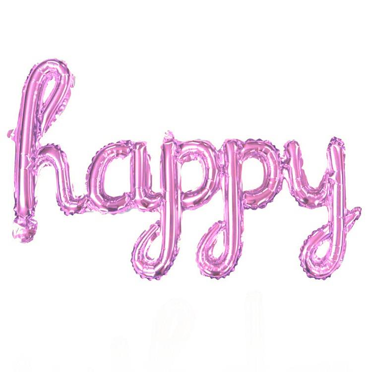 TEKLİ EL YAZILI HAPPY PEMBE RENK FOLYO BALON 87*33