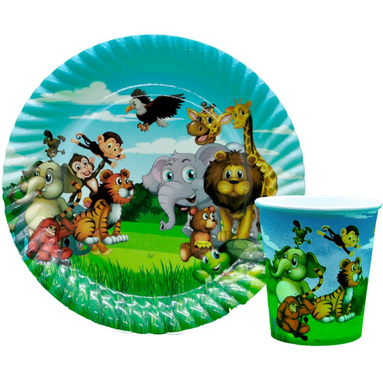 8 Lİ SAFARİ BASKILI TABAK BARDAK SET