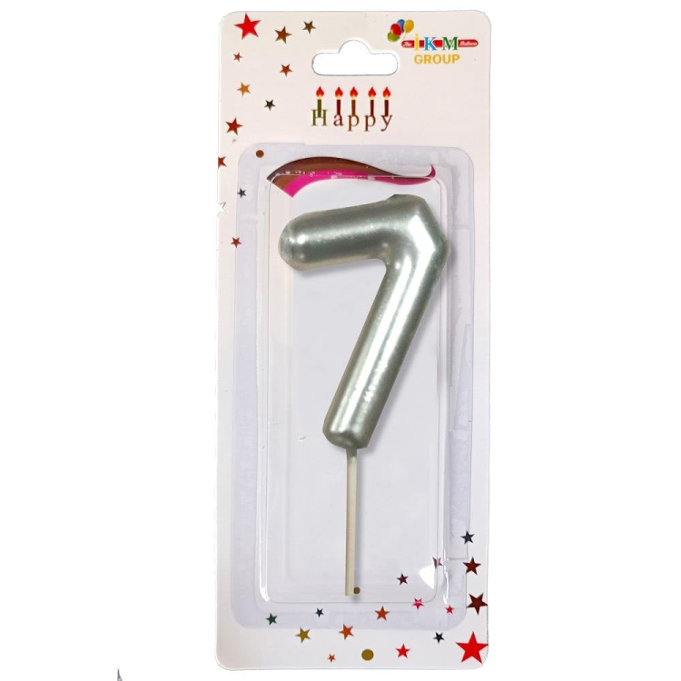 ORTA BOY 7 RAKAM GÜMÜŞ MUM 10CM PK:24 KL:600